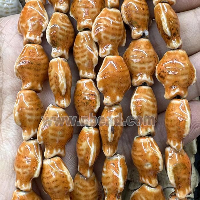 Porcelain Beads Fish Orange