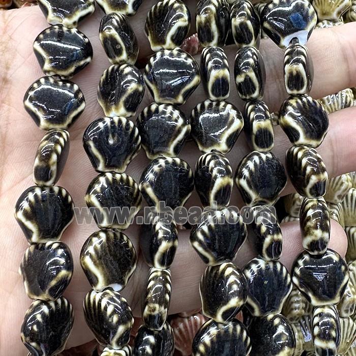 Porcelain Beads Scallop Shell Black