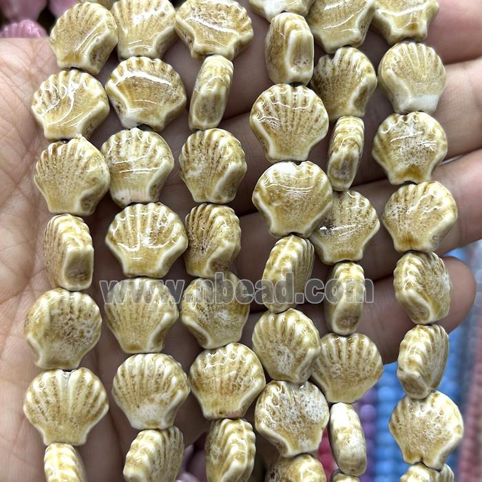 Porcelain Beads Scallop Shell Khaki