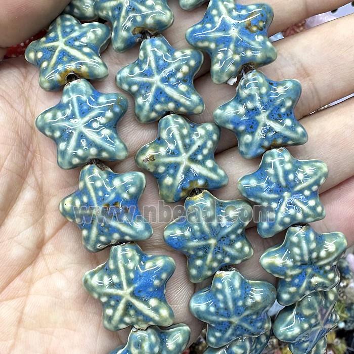 Porcelain Starfish Beads Blue