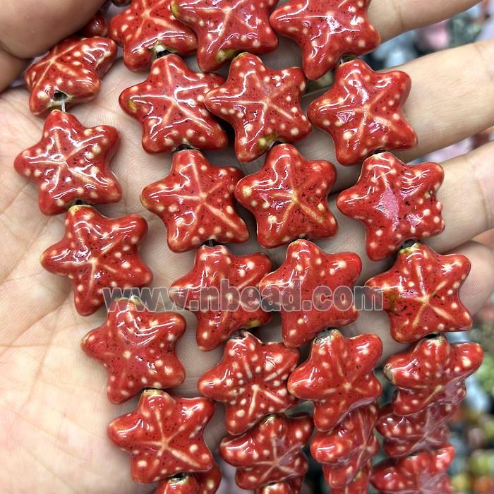 Porcelain Starfish Beads Red