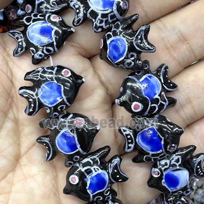 Porcelain Fish Beads Black Blue