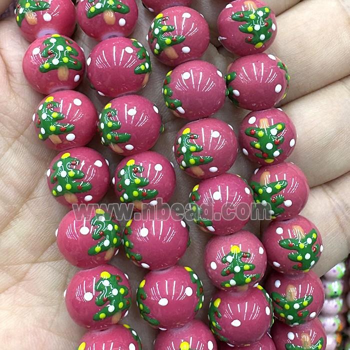 Porcelain Round Beads Christmas Tree Red