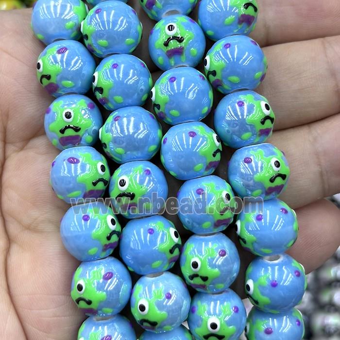 Porcelain Round Beads Blue Spooky
