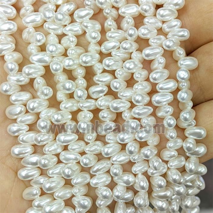 White Pearlized Shell Beads Freeform Topdrilled