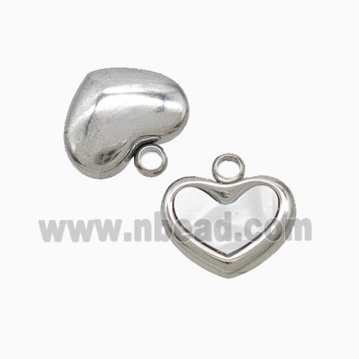 Raw Stainless Steel Heart Pendant Pave Shell