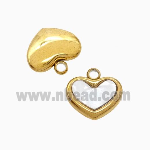 Stainless Steel Heart Pendant Pave Shell Gold Plated
