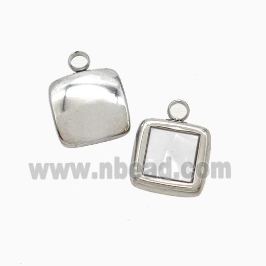 Raw Stainless Steel Square Pendant Pave Shell