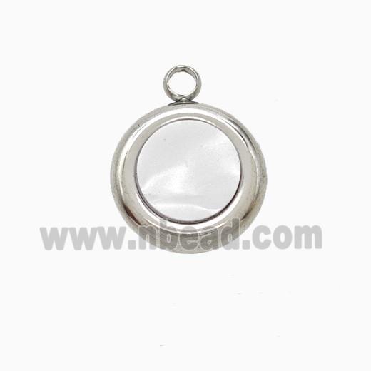 Raw Stainless Steel Circle Pendant Pave Shell