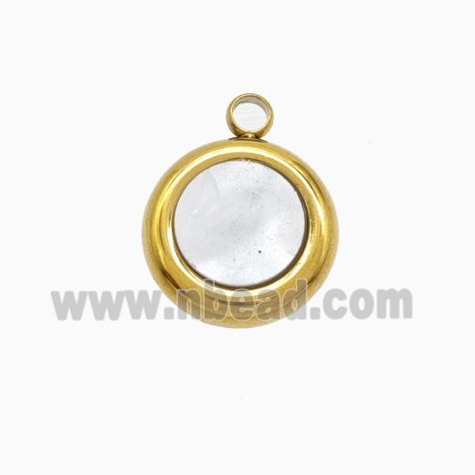 Stainless Steel Circle Pendant Pave Shell Gold Plated