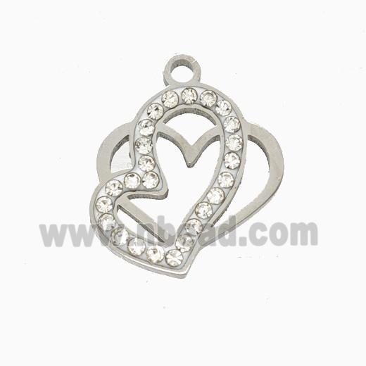 Raw Stainless Steel Heart Pendant Pave Rhinestone