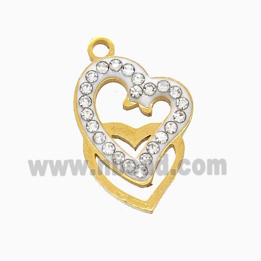 Stainless Steel Heart Pendant Pave Rhinestone Gold Plated