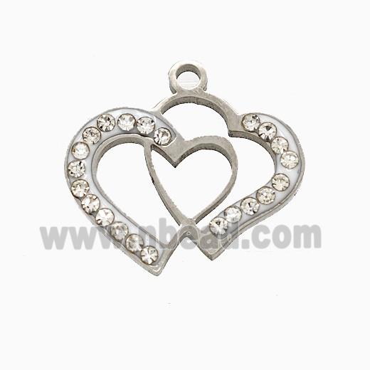 Raw Stainless Steel Heart Pendant Pave Rhinestone