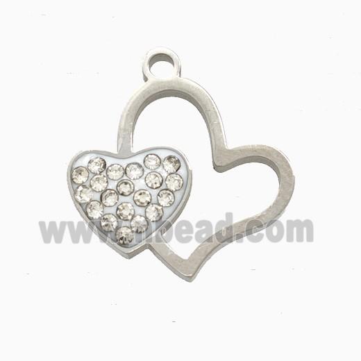 Raw Stainless Steel Heart Pendant Pave Rhinestone