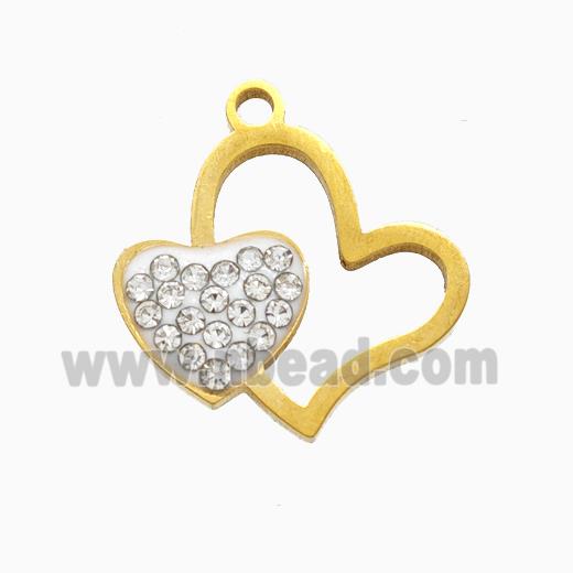 Stainless Steel Heart Pendant Pave Rhinestone Gold Plated
