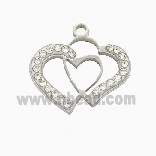 Raw Stainless Steel Heart Pendant Pave Rhinestone