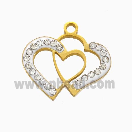 Stainless Steel Heart Pendant Pave Rhinestone Gold Plated