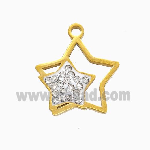 Stainless Steel Star Pendant Pave Rhinestone Gold Plated