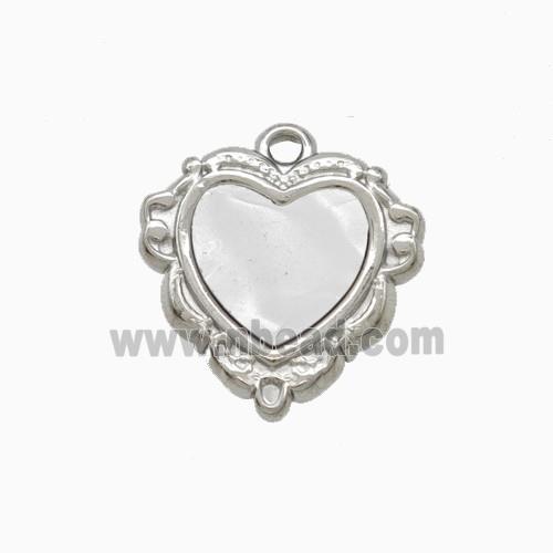 Raw Stainless Steel Heart Pendant Pave Shell