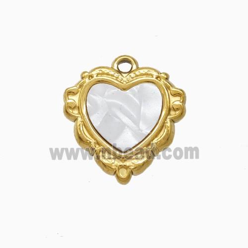 Stainless Steel Heart Pendant Pave Shell Gold Plated