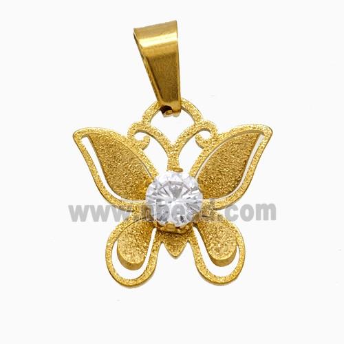 Stainless Steel Butterfly Pendant Pave Rhinestone Gold Plated