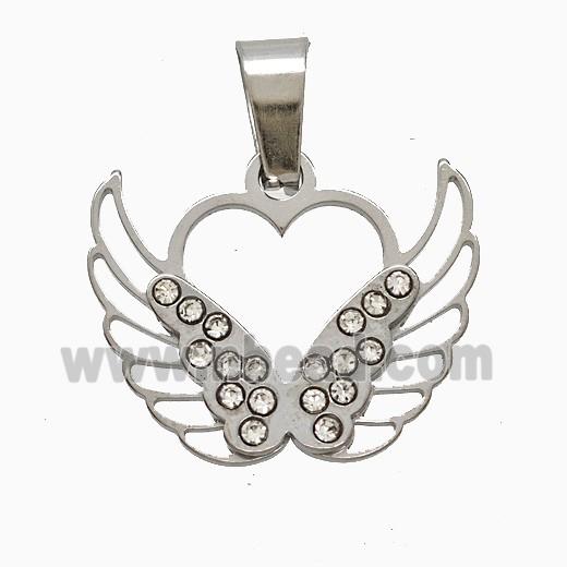 Raw Stainless Steel Angel Wings Pave Rhinestone