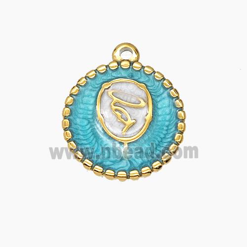 Stainless Steel Pendant Green Enamel Circle Gold Plated