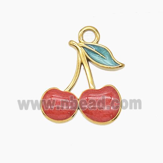 Stainless Steel Strawberry Pendant Red Enamel Gold Plated