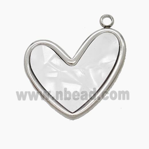 Raw Stainless Steel Heart Pendant Pave Shell