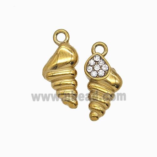 Stainless Steel Conch Shell Pendant Pave Rhinestone Gold Plated