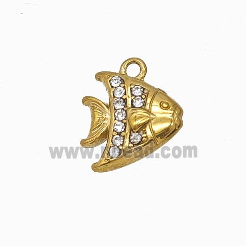 Stainless Steel Fish Pendant Pave Rhinestone Gold Plated