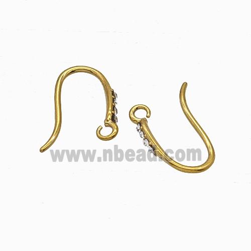 Stainless Steel Hook Earrings Pave Rhinestone Gold Plated