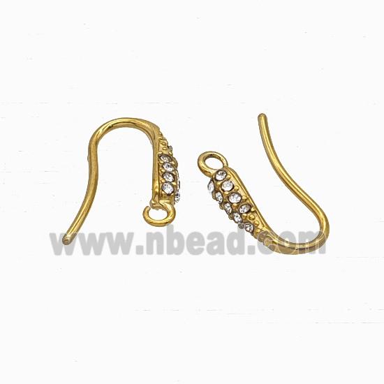Stainless Steel Hook Earrings Pave Rhinestone Gold Plated