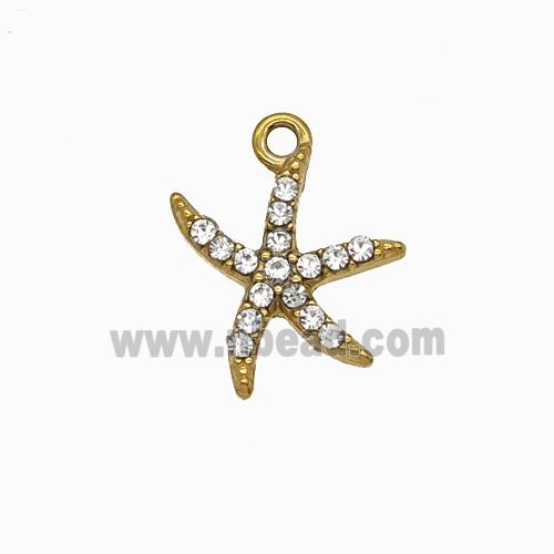 Stainless Steel Starfish Pendant Pave Rhinestone Gold Plated