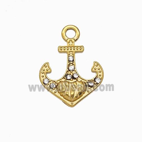 Stainless Steel Anchor Pendant Pave Rhinestone Gold Plated