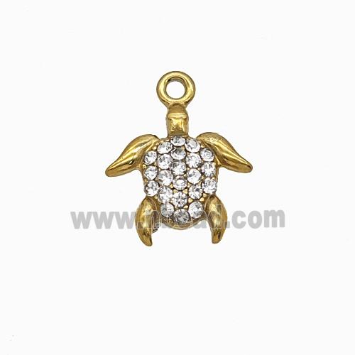 Stainless Steel Tortoise Pendant Pave Rhinestone Gold Plated