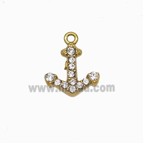 Stainless Steel Anchor Pendant Pave Rhinestone Gold Plated