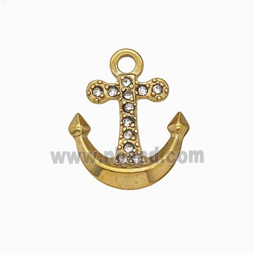 Stainless Steel Anchor Pendant Pave Rhinestone Gold Plated
