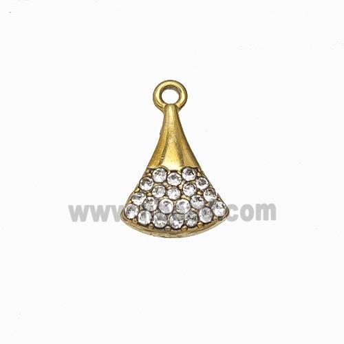 Stainless Steel Fan Pendant Pave Rhinestone Gold Plated