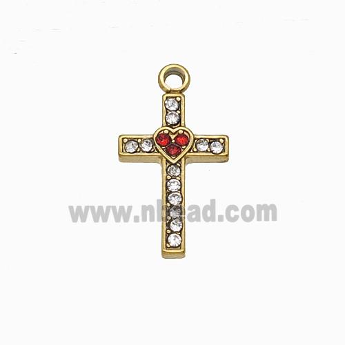 Stainless Steel Cross Pendant Pave Rhinestone Gold Plated