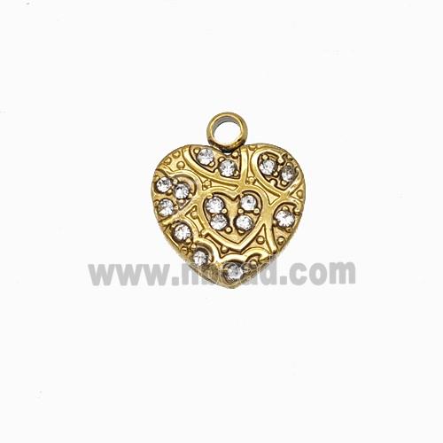 Stainless Steel Heart Pendant Pave Rhinestone Gold Plated