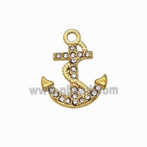 Stainless Steel Anchor Pendant Pave Rhinestone Gold Plated