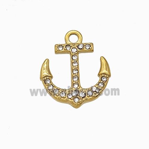 Stainless Steel Anchor Pendant Pave Rhinestone Gold Plated