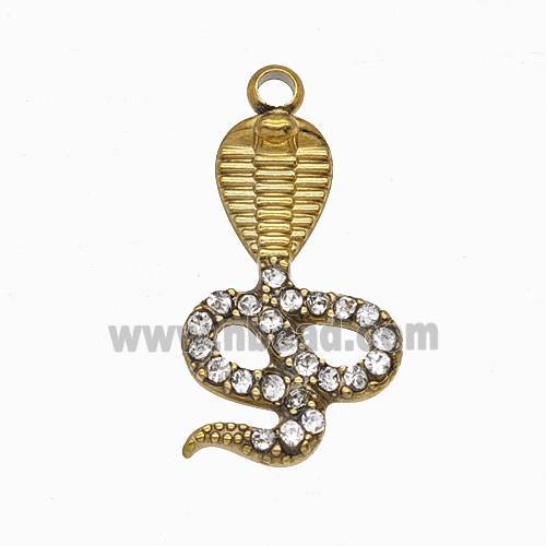 Stainless Steel Snake Pendant Pave Rhinestone Gold Plated