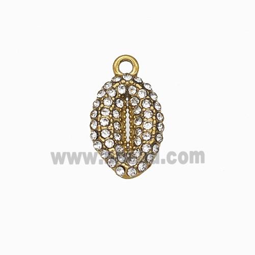 Stainless Steel Cowrie Shell Pendant Pave Rhinestone Gold Plated