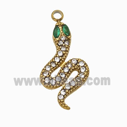 StainlessStainless Steel Snake Pendant Pave Rhinestone Gold Plated