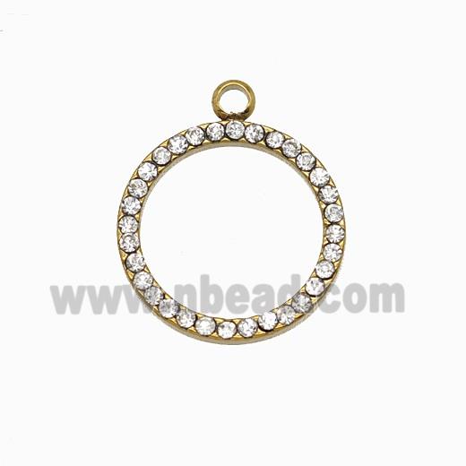 Stainless Steel Circle Pendant Pave Rhinestone Rings Gold Plated