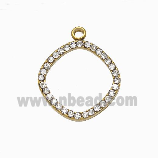 Stainless Steel Circle Pendant Pave Rhinestone Gold Plated