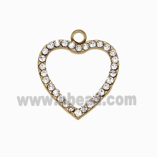 Stainless Steel Heart Pendant Pave Rhinestone Gold Plated