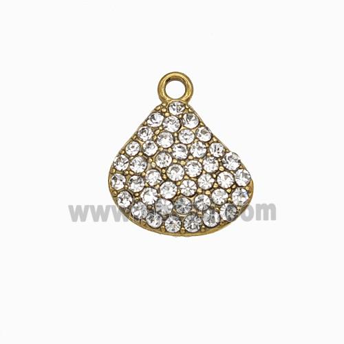 Stainless Steel Scallop Shell Pendant Pave Rhinestone Gold Plated
